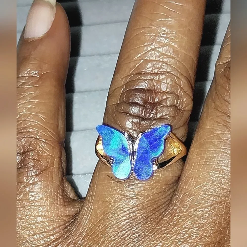 Elegant Deep Blue Butterfly Ring sz 7